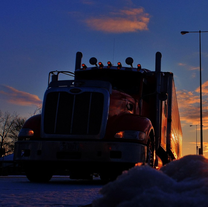 freight truck highway sunset
